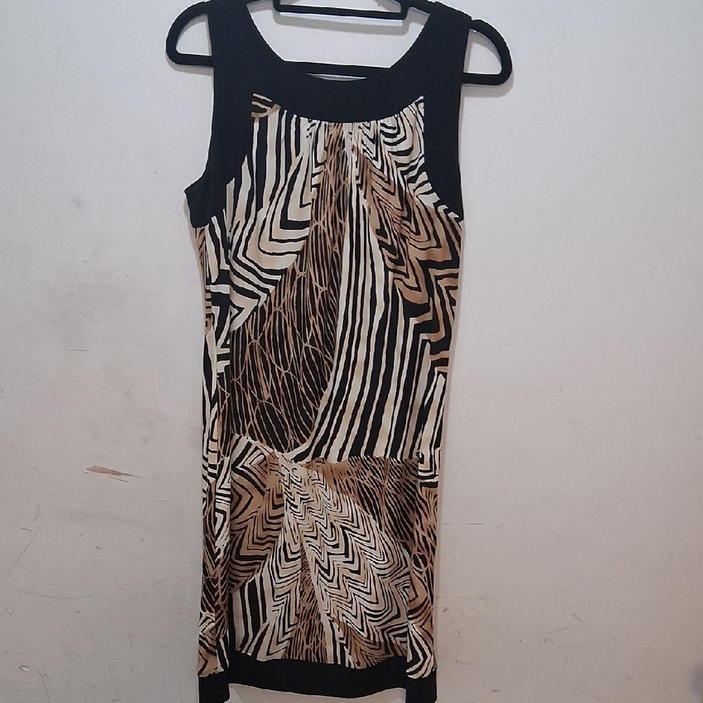 AB Studio Black and Tan Geometric Mini Dress